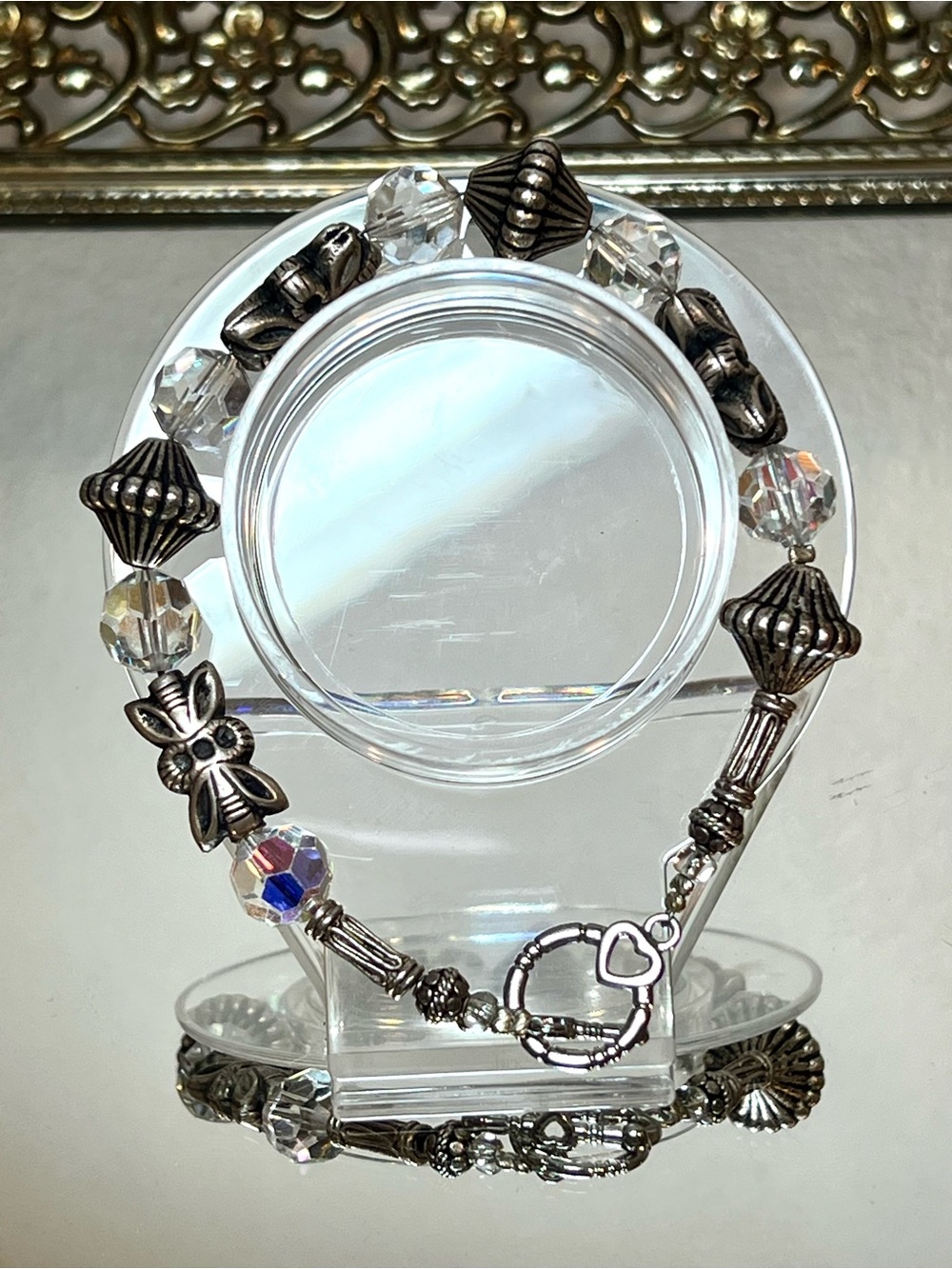 💥3/$50 Swarovski Crystal Bead & Butterfly Silver Bracelet | Heart Shaped Toggle